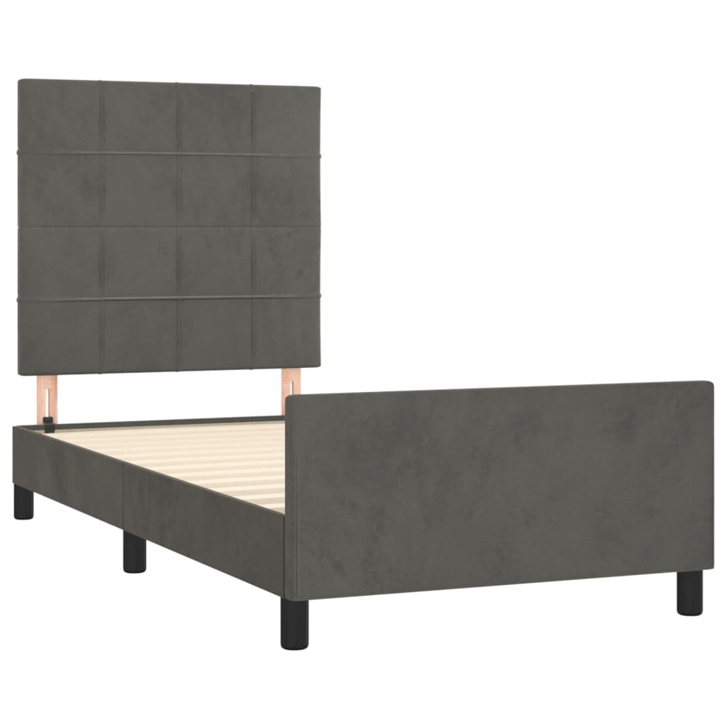 Estrutura de cama sem colchão 100x200 cm veludo cinzento-escuro