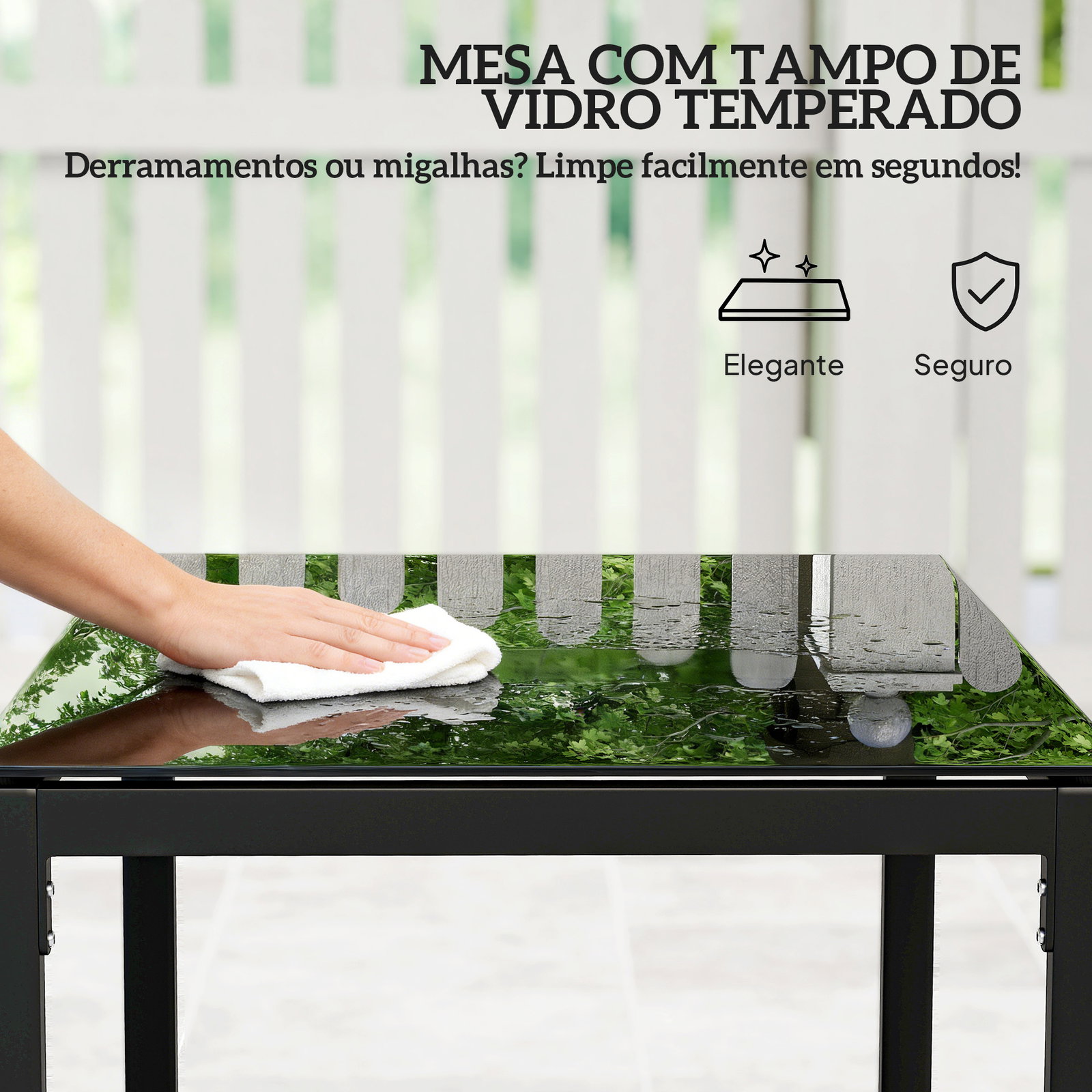 Conjunto de móveis de exterior de 3 peças em vime PE com cadeiras mesa de vidro temperado e almofadas cinza claro