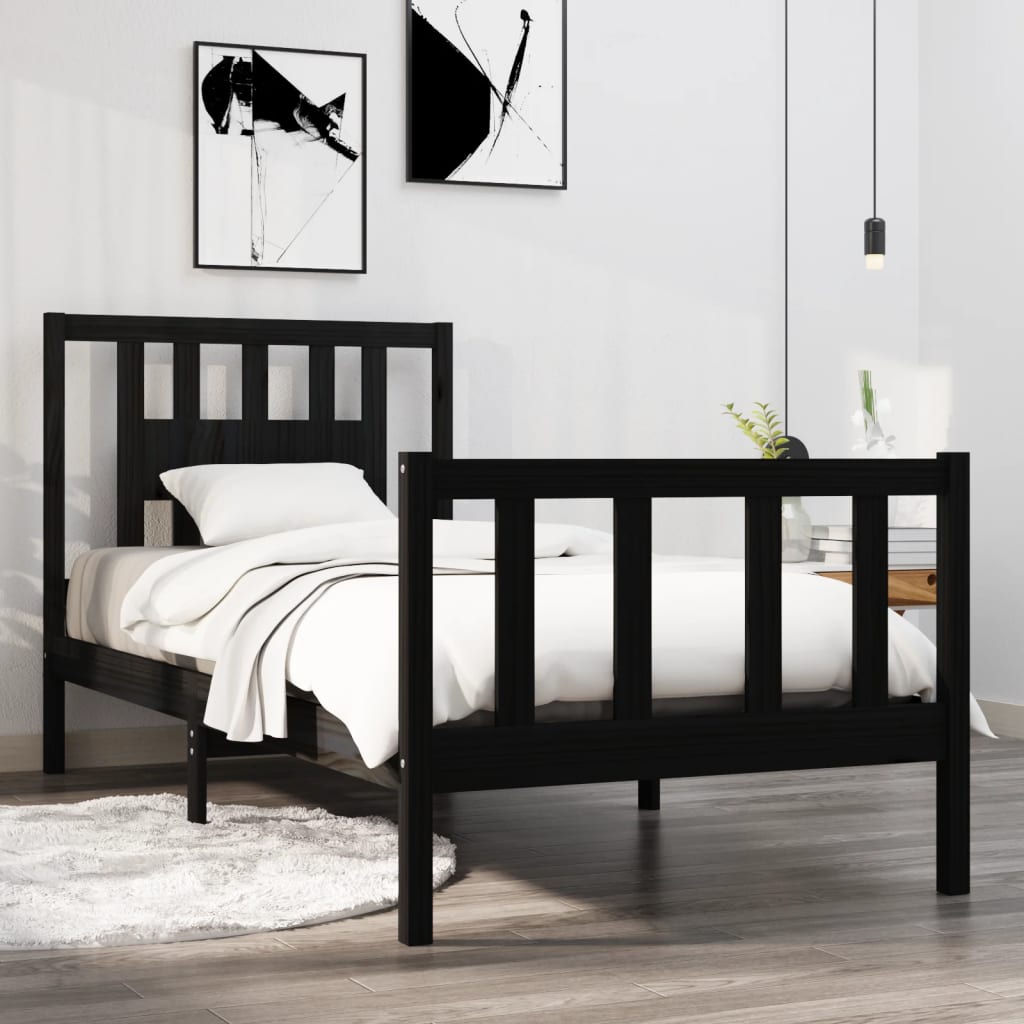 Estrutura cama pequena solteiro 75x190 cm madeira maciça preto