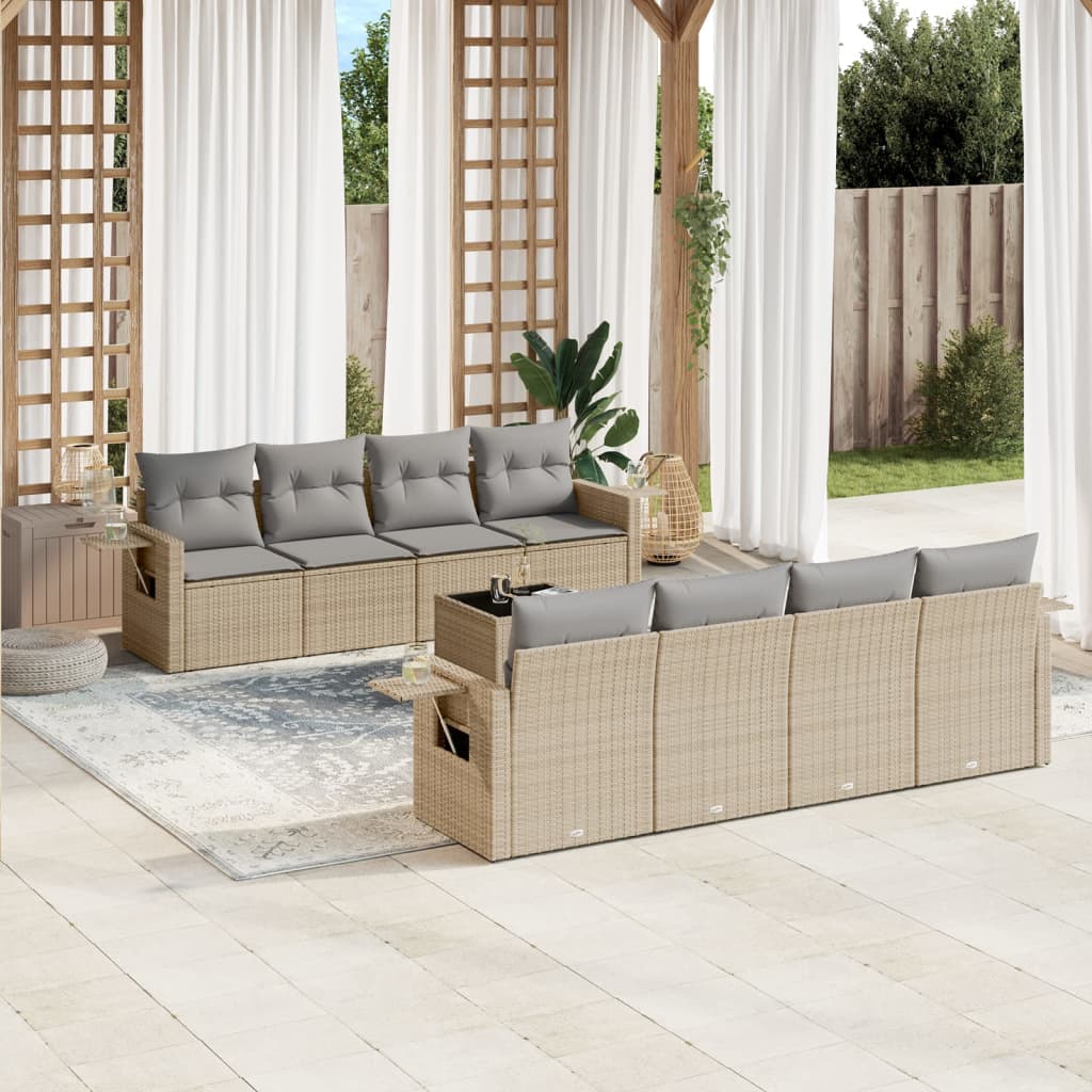 9 Pcs conjunto de sofás p/ jardim com almofadões vime PE bege