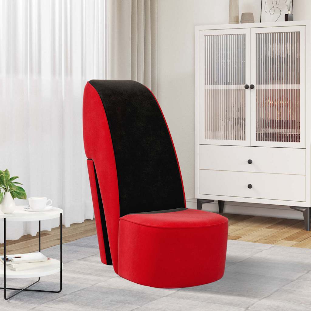 Cadeira estilo sapato de salto alto veludo vermelho