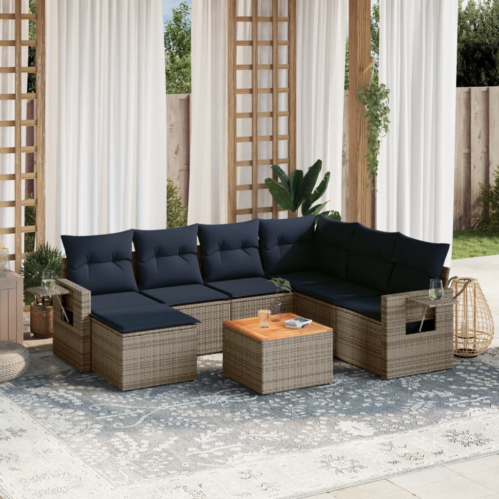 Conjunto de sofá de jardim com 8 peças e almofadas em rattan sintético cinza