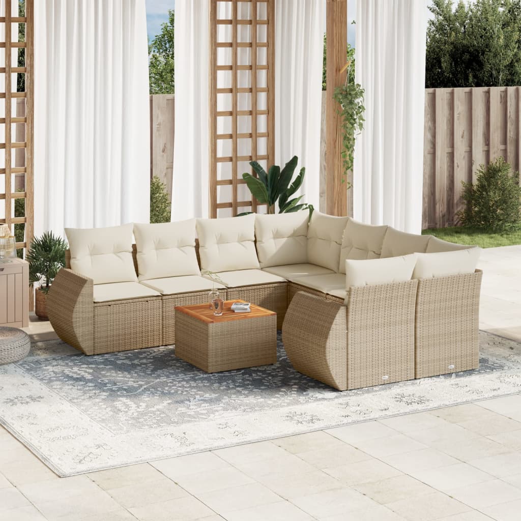 9 Pcs conjunto de sofás p/ jardim com almofadões vime PE bege
