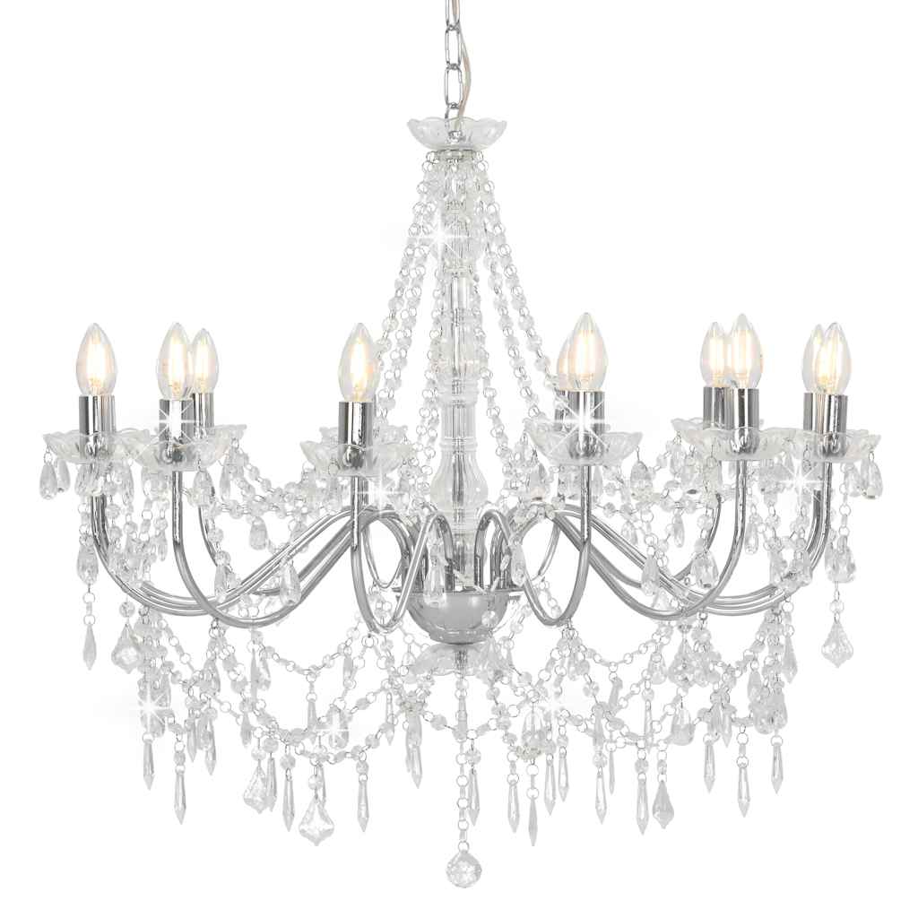 Lustre com contas lâmpadas 12 x e14 prateado