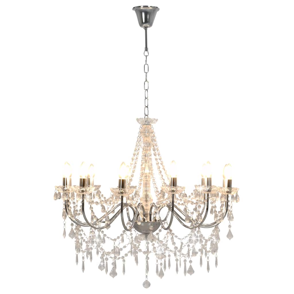 Lustre com contas lâmpadas 12 x e14 prateado
