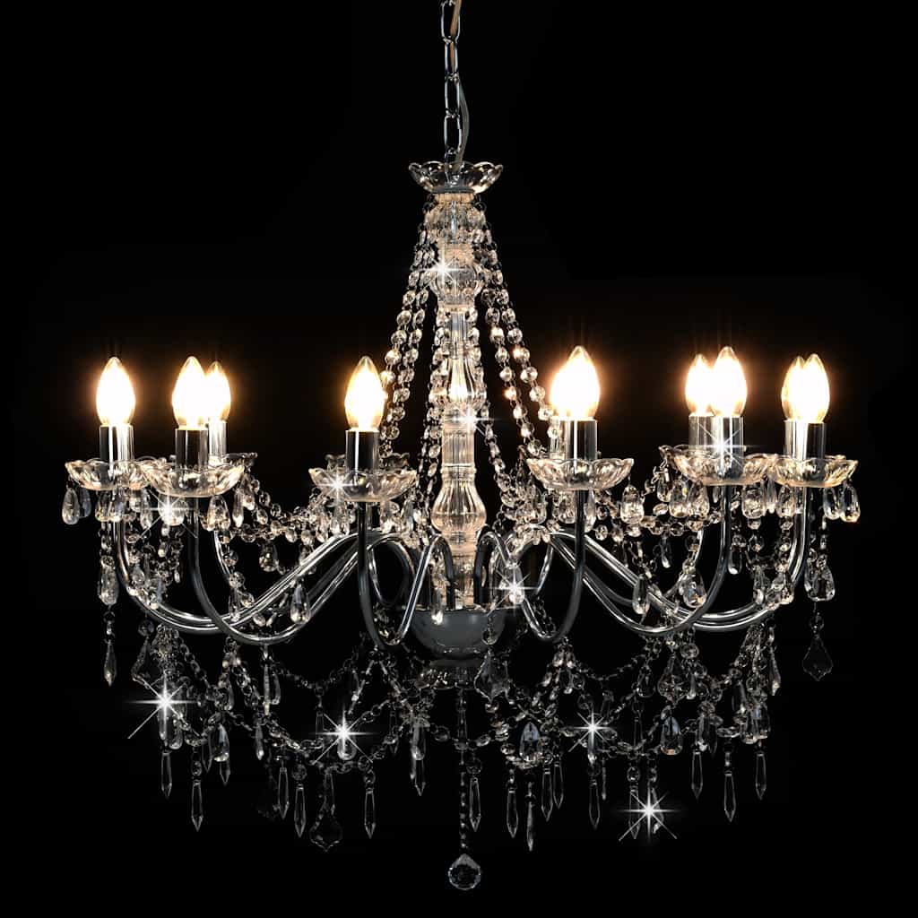 Lustre com contas lâmpadas 12 x e14 prateado