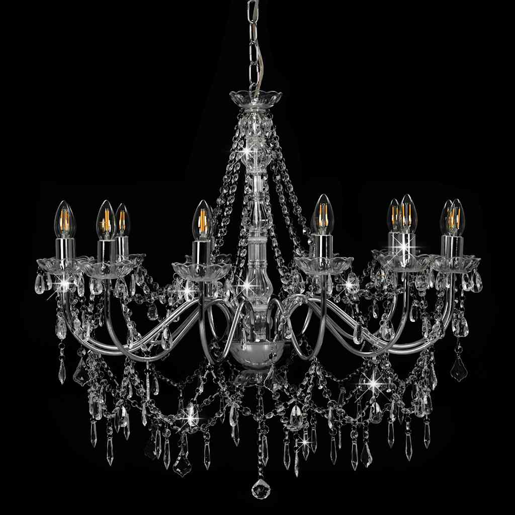 Lustre com contas lâmpadas 12 x e14 prateado