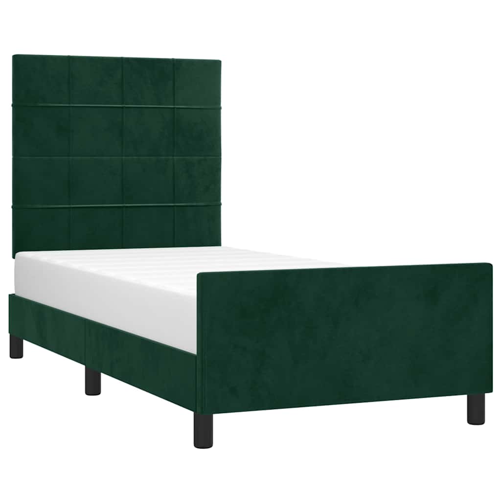 Estrutura de cama sem colchão 100x200 cm veludo verde-escuro