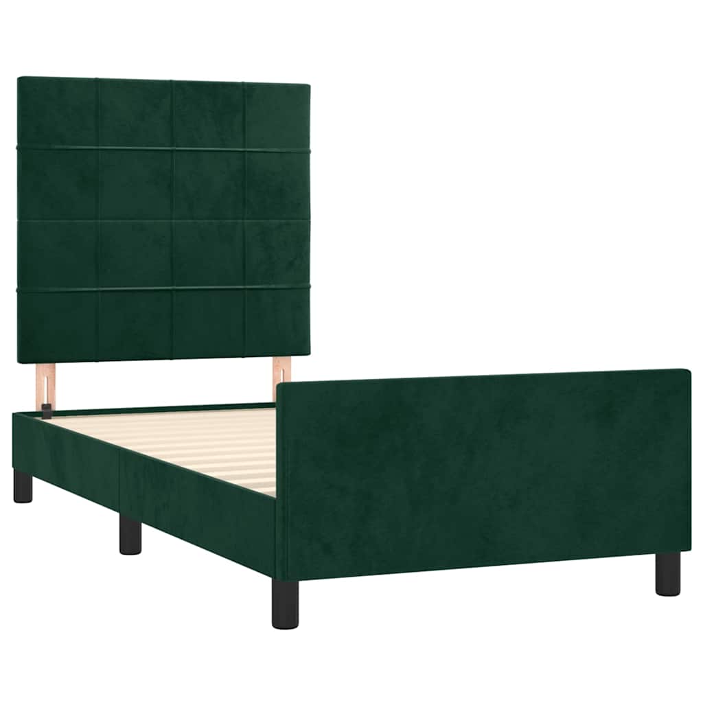 Estrutura de cama sem colchão 100x200 cm veludo verde-escuro