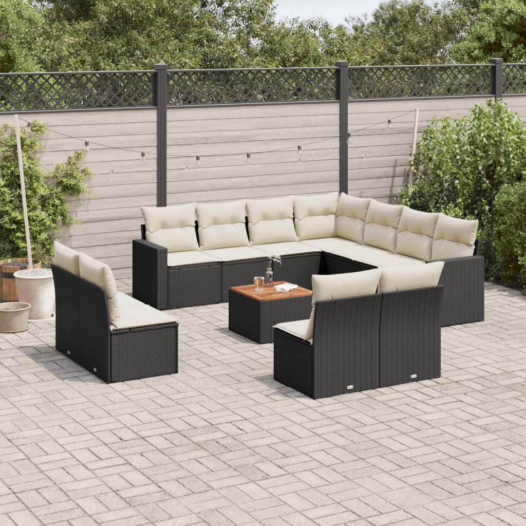 12 Pcs conjunto de sofás de jardim c/ almofadões vime PE preto