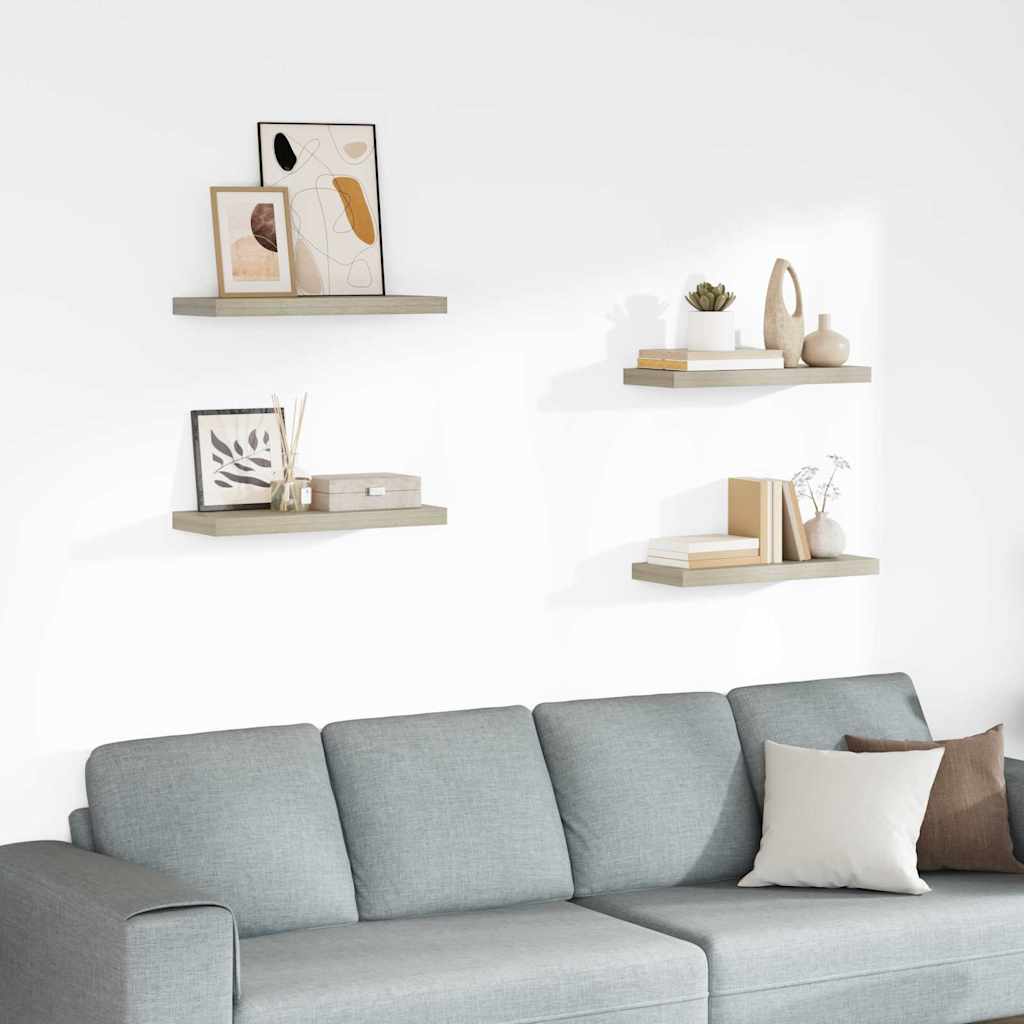 Prateleiras parede suspensas 4 pcs 60x23,5x3,8 cm MDF carvalho