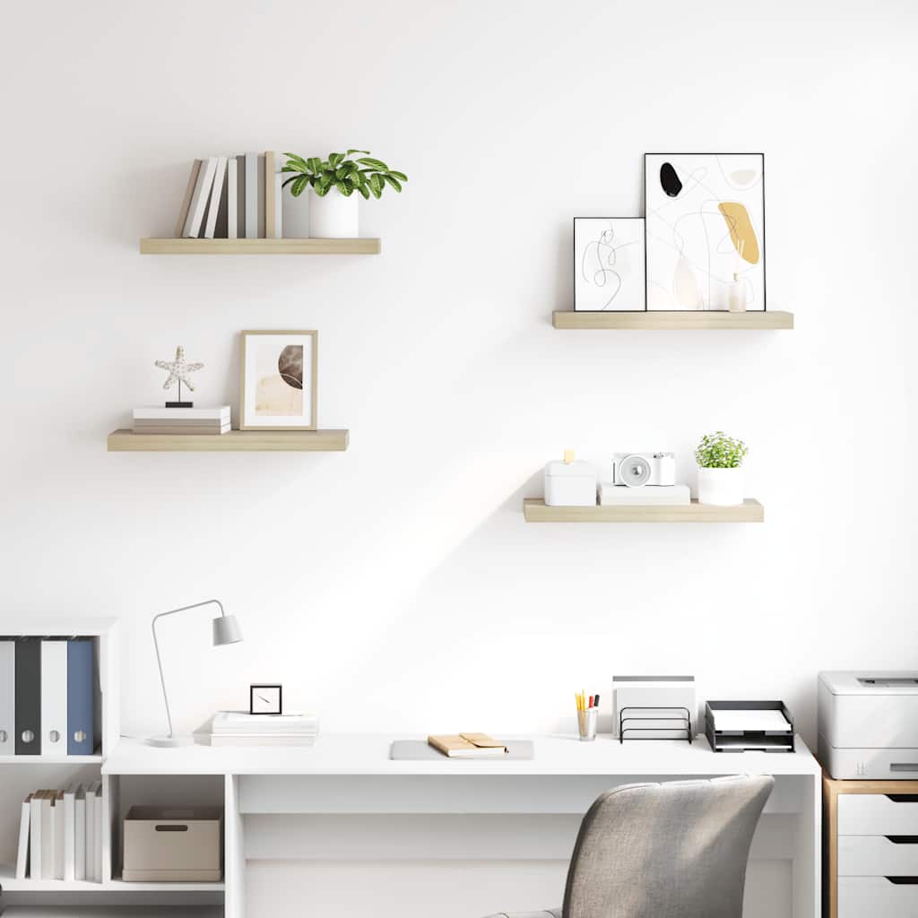 Prateleiras parede suspensas 4 pcs 60x23,5x3,8 cm MDF carvalho