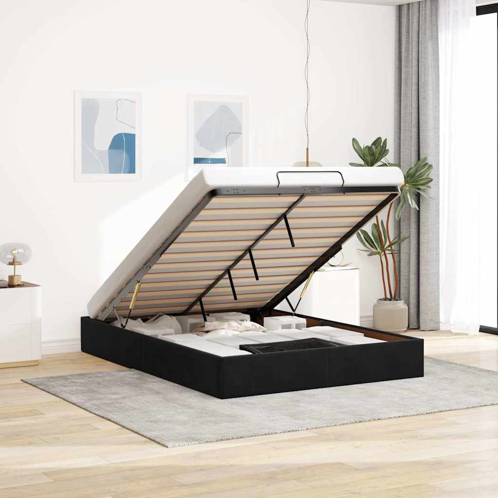 Estrutura de cama otomana sem colchão 140x200 cm veludo preto