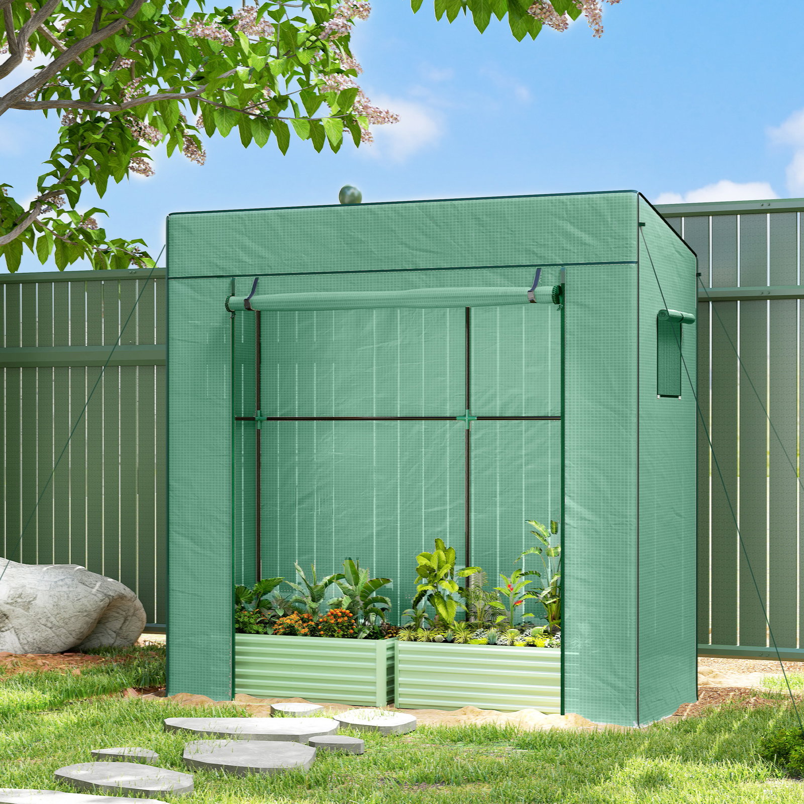 Estufa de exterior com janelas de malha e porta com fecho de correr estufa para cultivar plantas e flores 196x77x197 cm verde