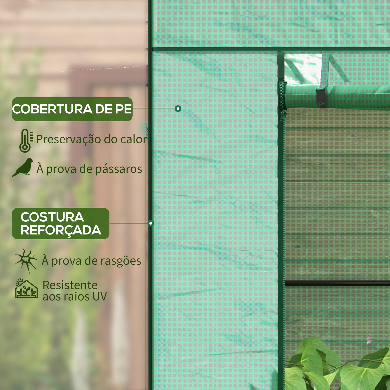 Estufa de exterior com janelas de malha e porta com fecho de correr estufa para cultivar plantas e flores 196x77x197 cm verde