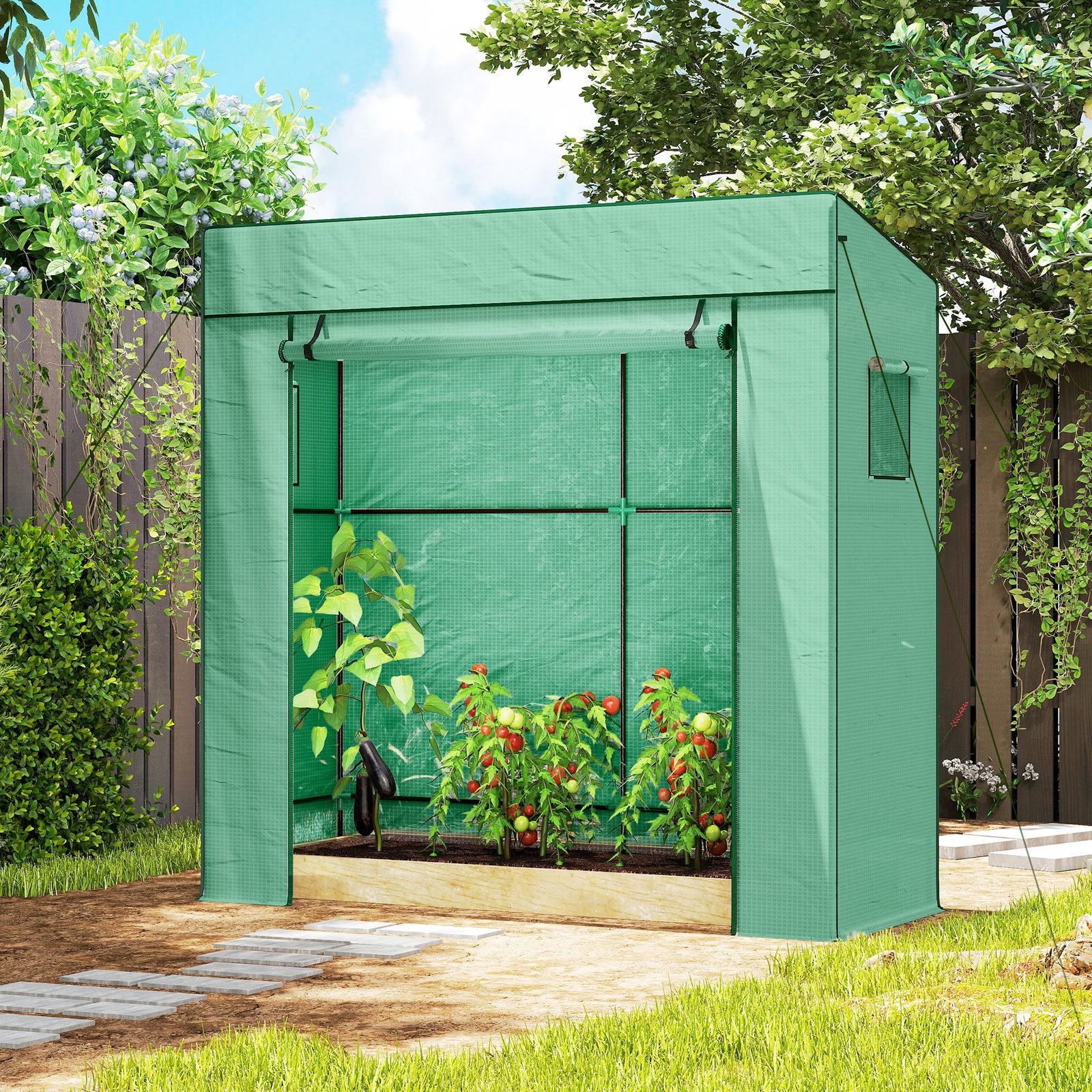 Estufa de exterior com janelas de malha e porta com fecho de correr estufa para cultivar plantas e flores 196x77x197 cm verde