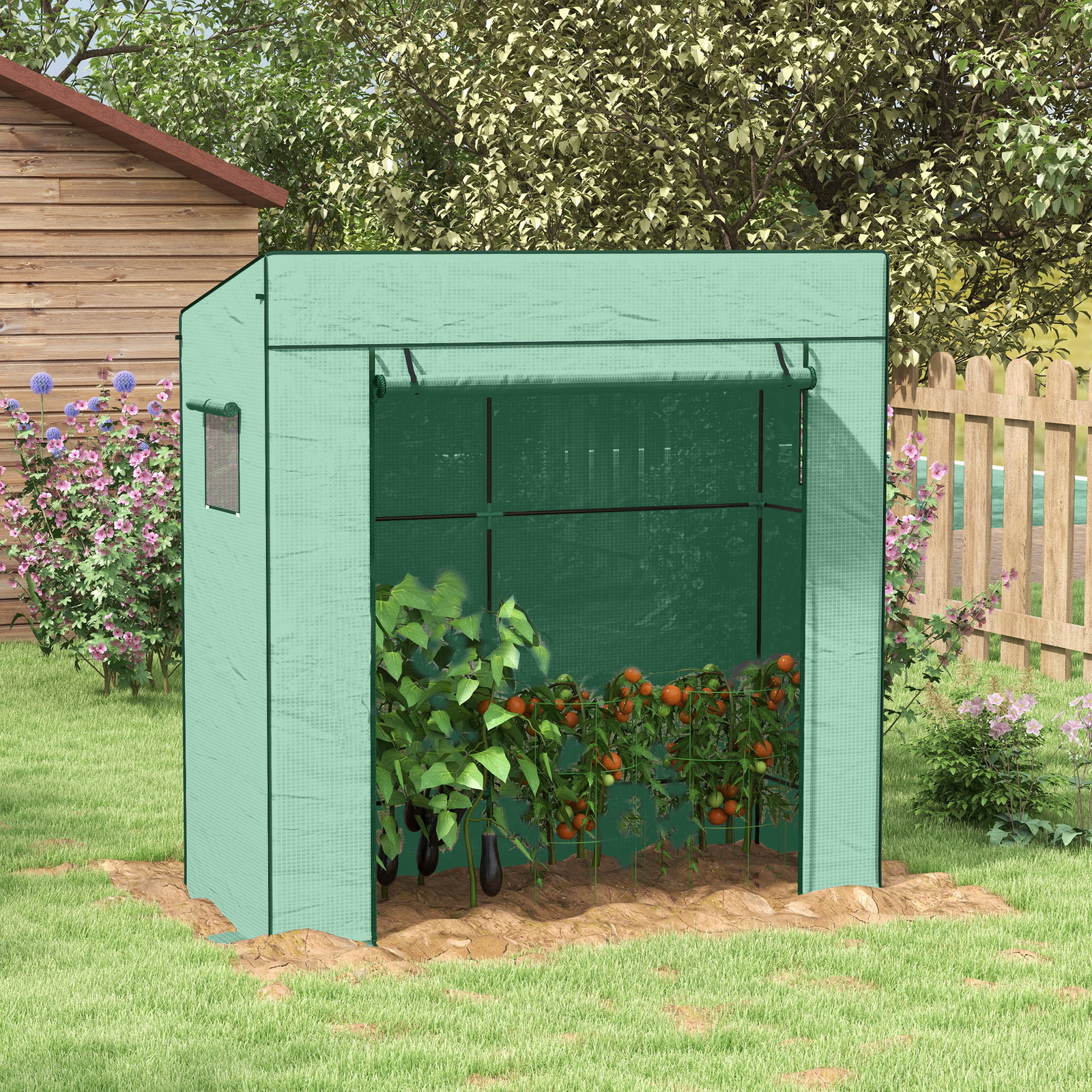 Estufa de exterior com janelas de malha e porta com fecho de correr estufa para cultivar plantas e flores 196x77x197 cm verde
