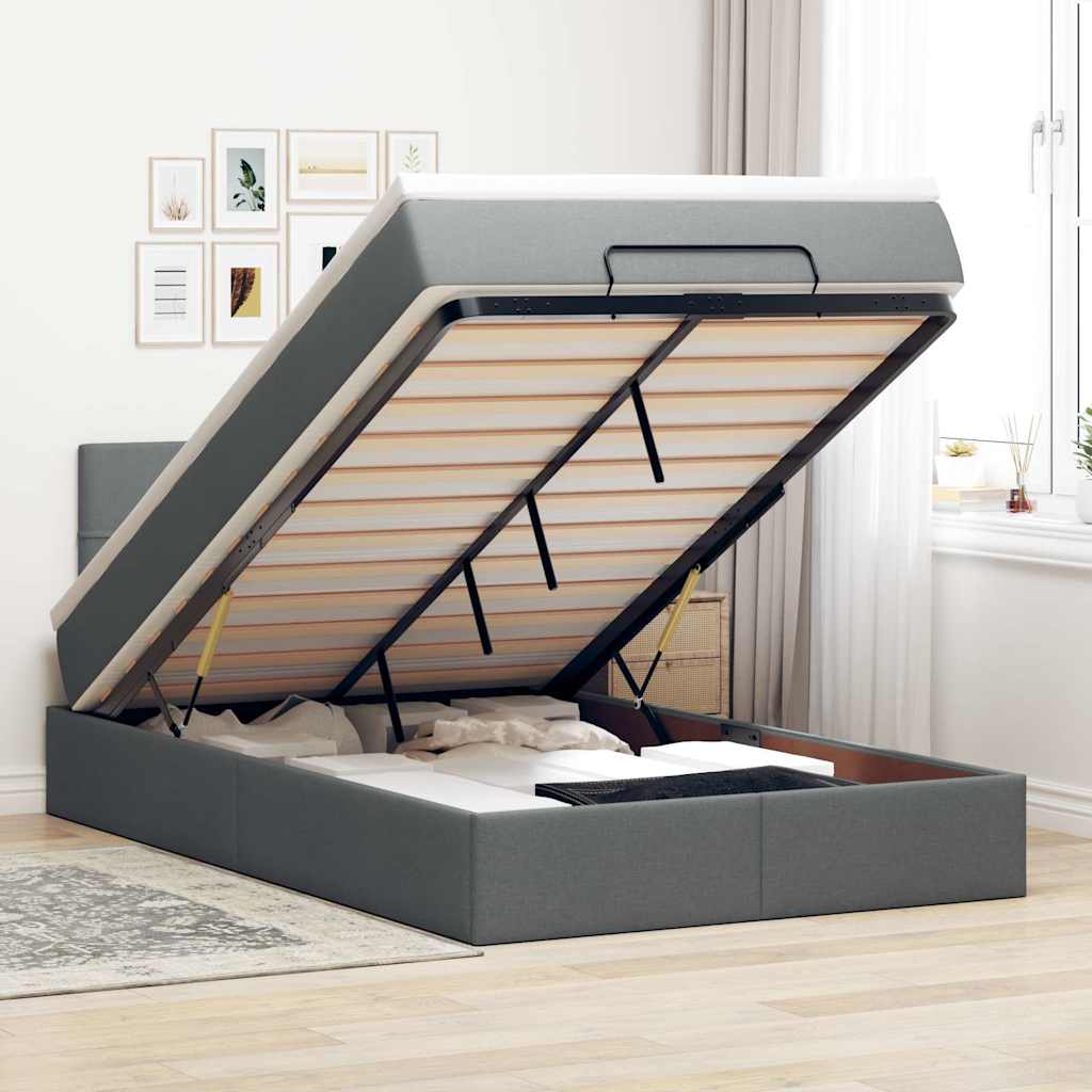 Cama otomana com colchão 120x190 cm tecido cinzento escuro