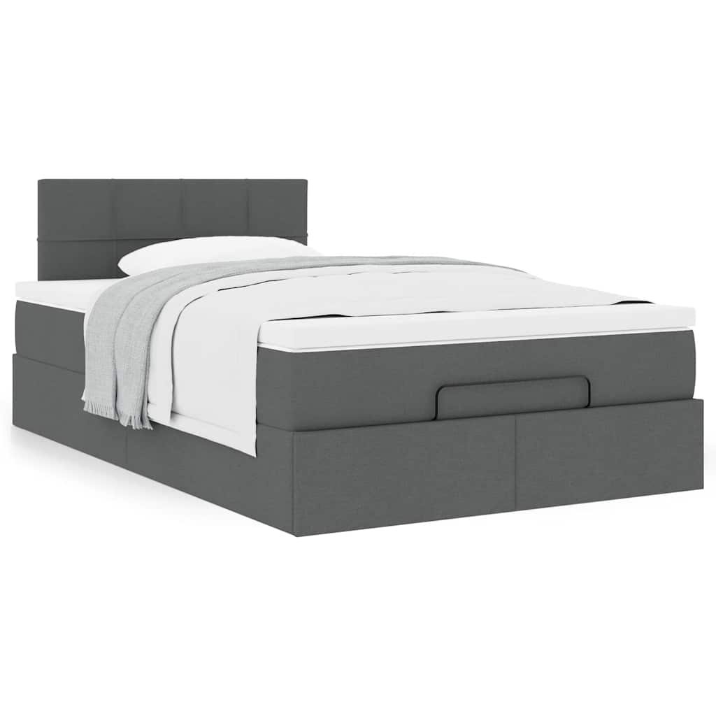 Cama otomana com colchão 120x190 cm tecido cinzento escuro