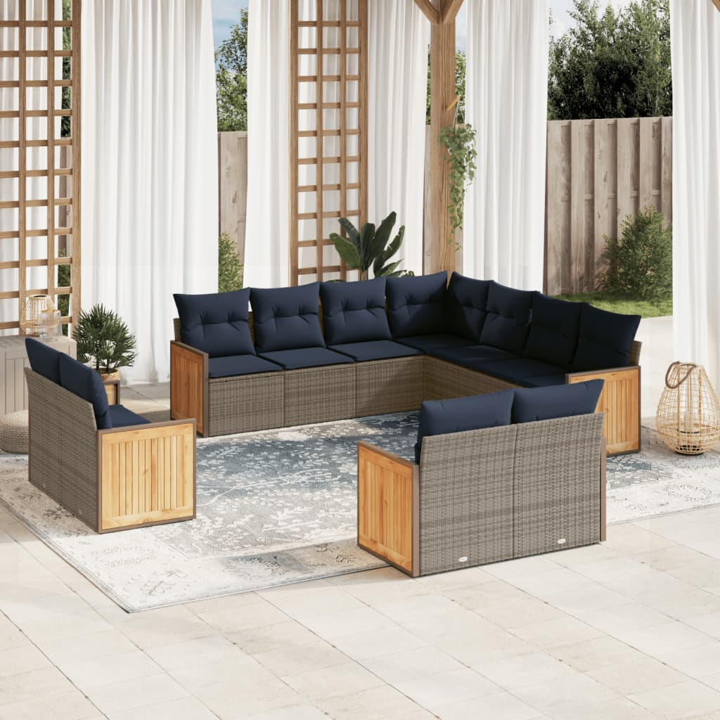 Conjunto de sofá de jardim com 11 peças e almofadas em rattan sintético cinza