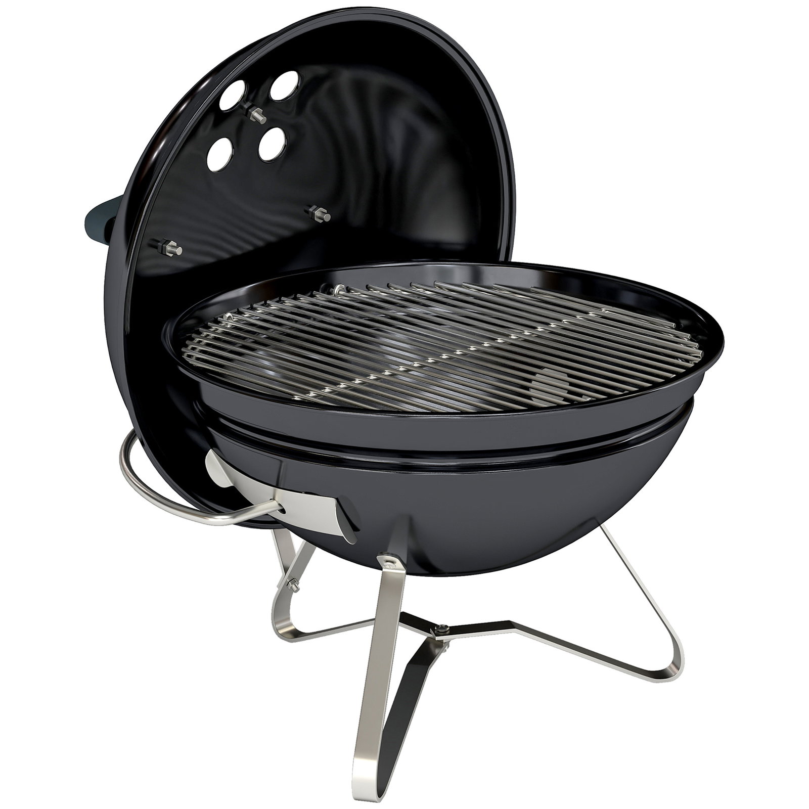 Barbecue de carvão portátil com tampa suporte grelha ventilação ajustável ø41x44 cm preto