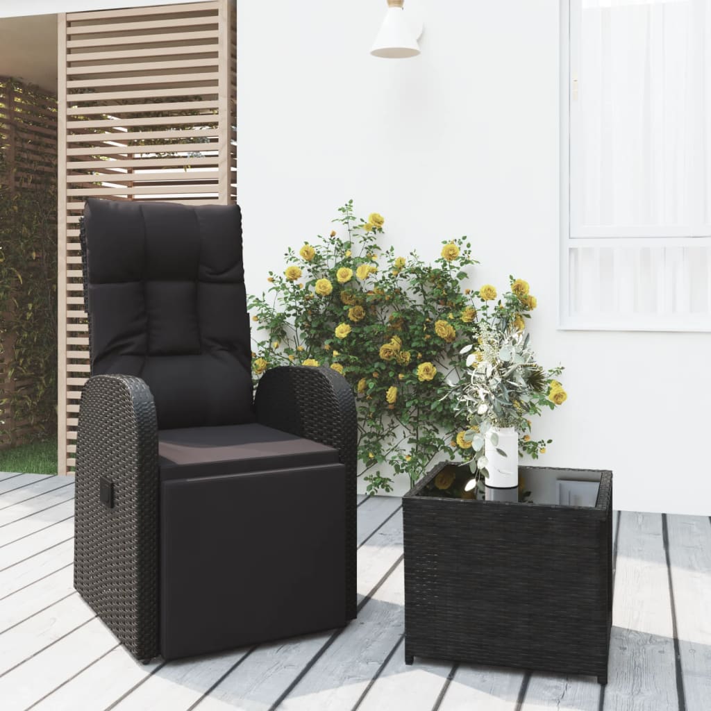 2 Pcs conjunto lounge para jardim vime PE e aço preto