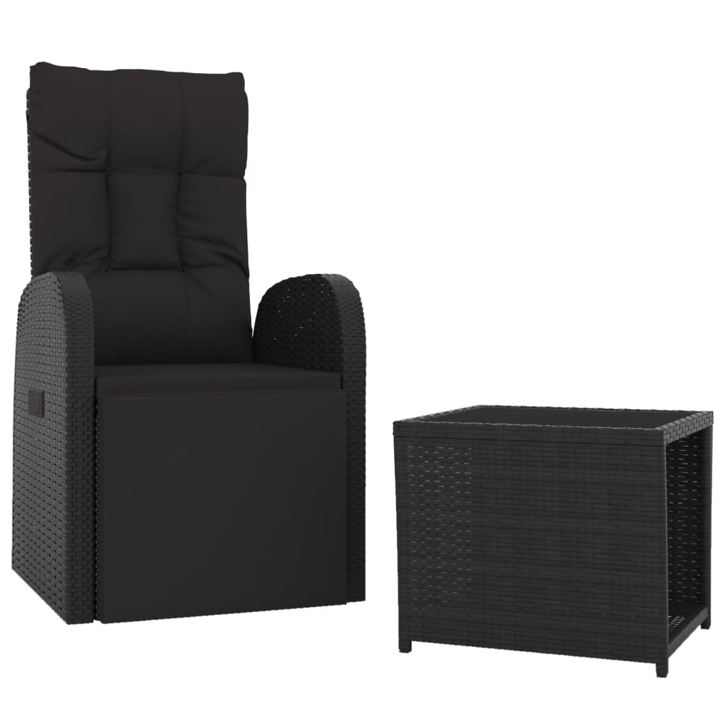 2 Pcs conjunto lounge para jardim vime PE e aço preto