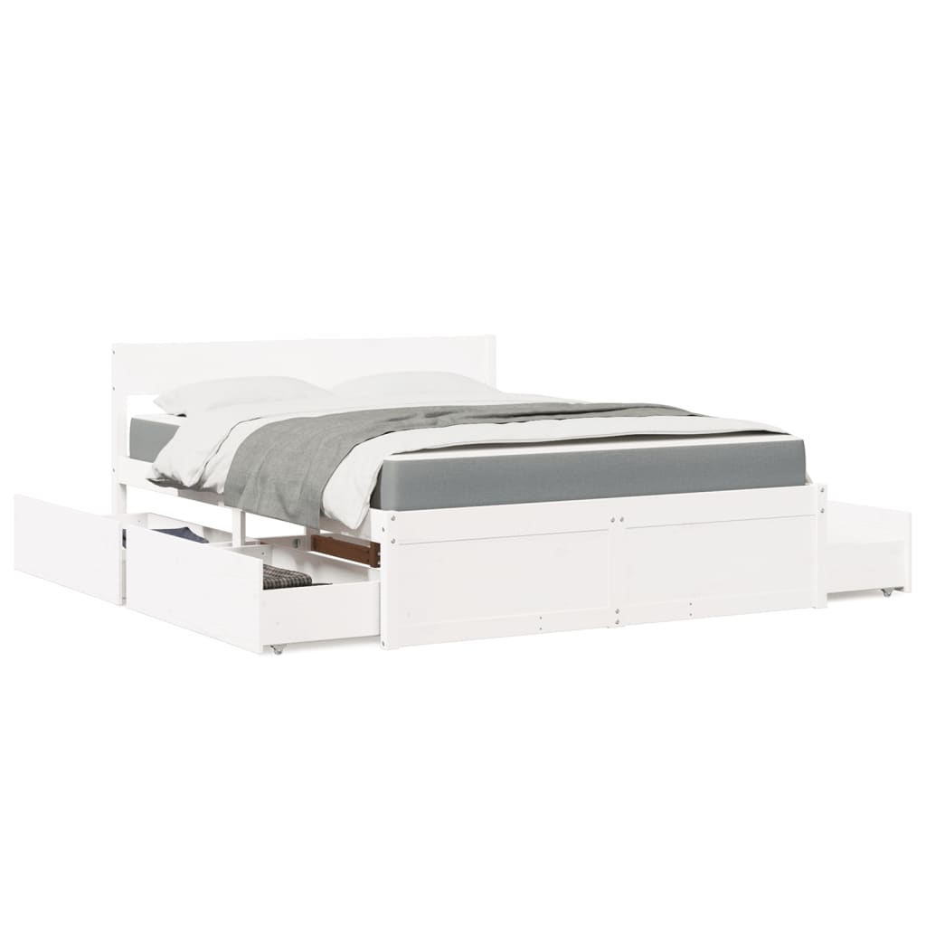 Cama com gavetas e colchão 160x200 cm pinho maciço branco