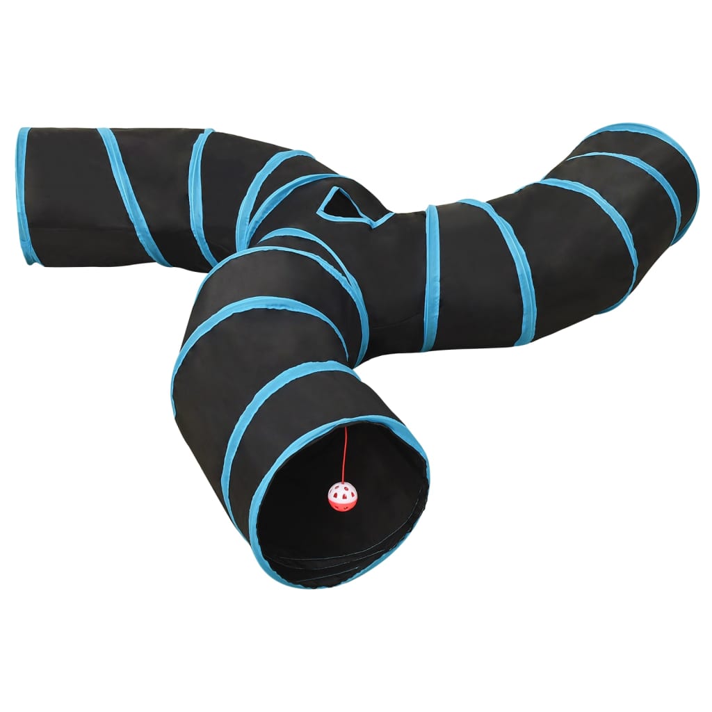 Túnel para gatos com 3 vias 25 cm poliéster preto e azul