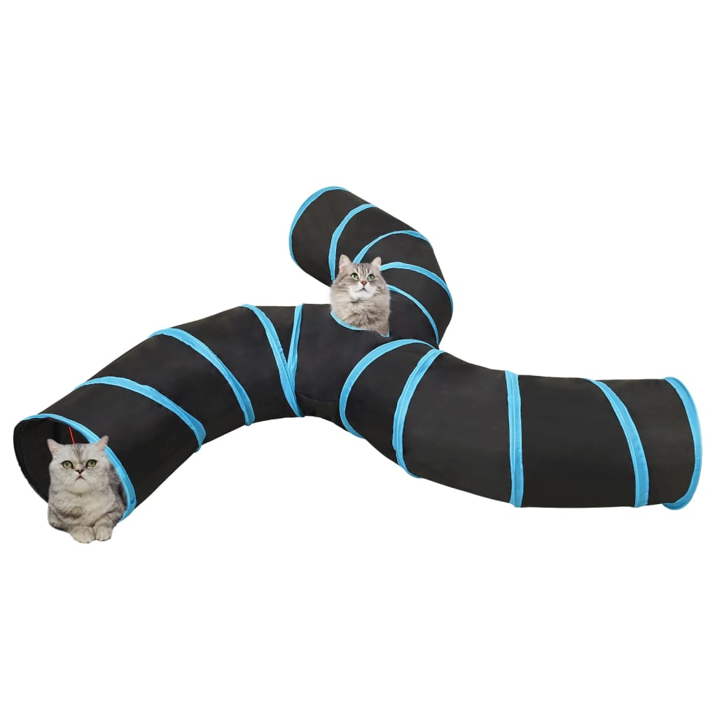 Túnel para gatos com 3 vias 25 cm poliéster preto e azul