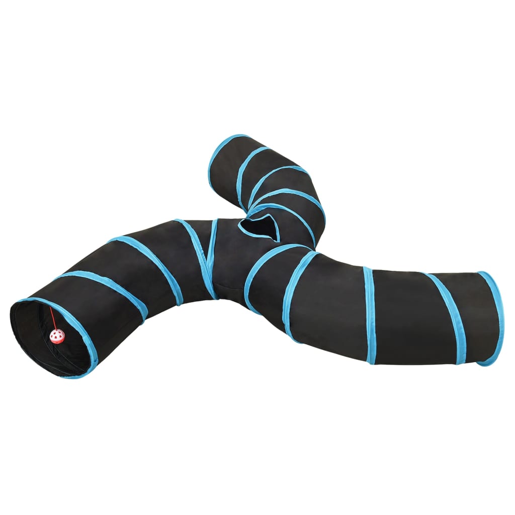Túnel para gatos com 3 vias 25 cm poliéster preto e azul