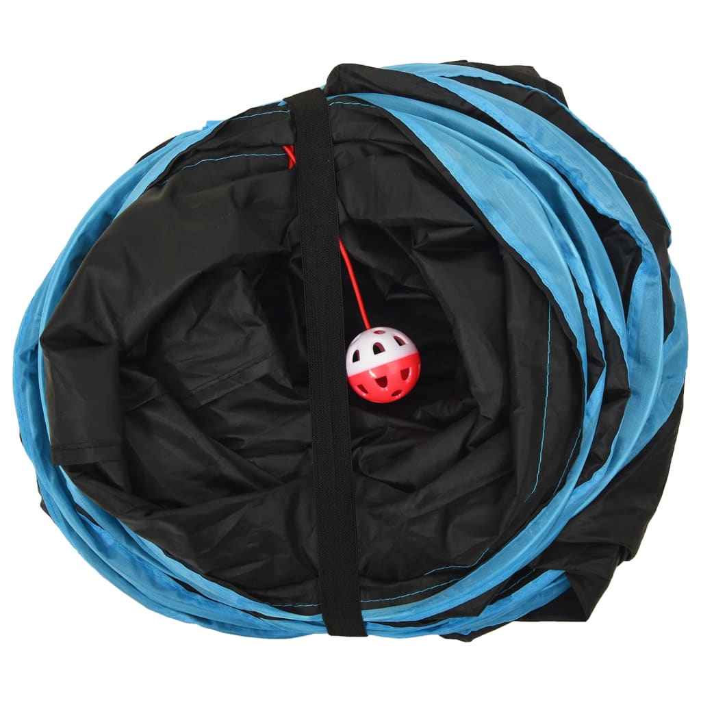 Túnel para gatos com 3 vias 25 cm poliéster preto e azul