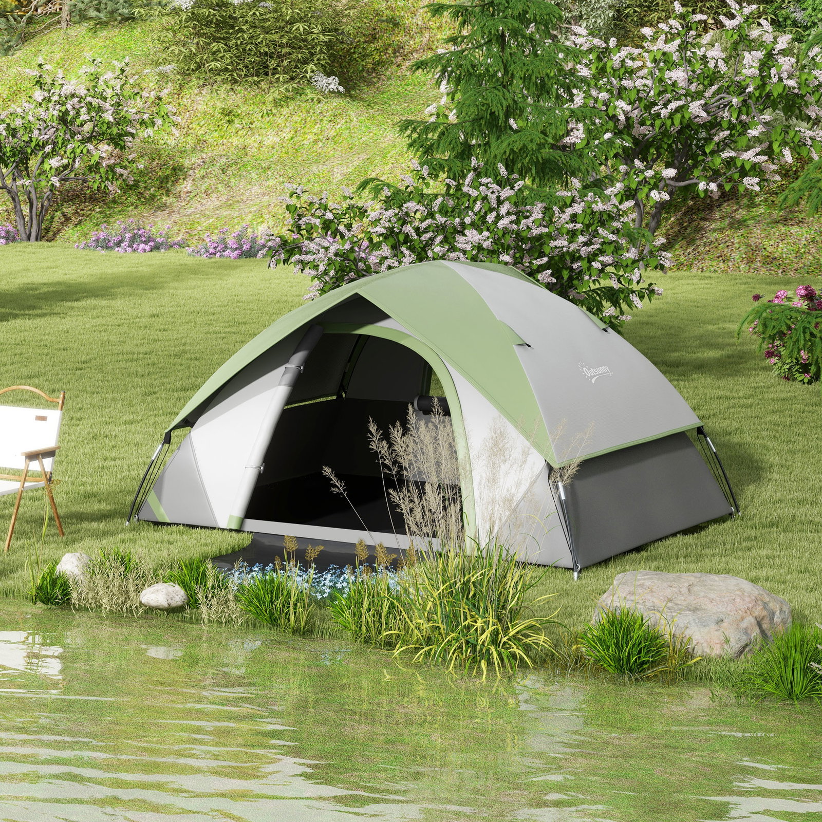 Tenda de campismo dobrável para 1-2 pessoas com janela e bolsa de transporte impermeável 3000 mm 210x110x150 cm verde