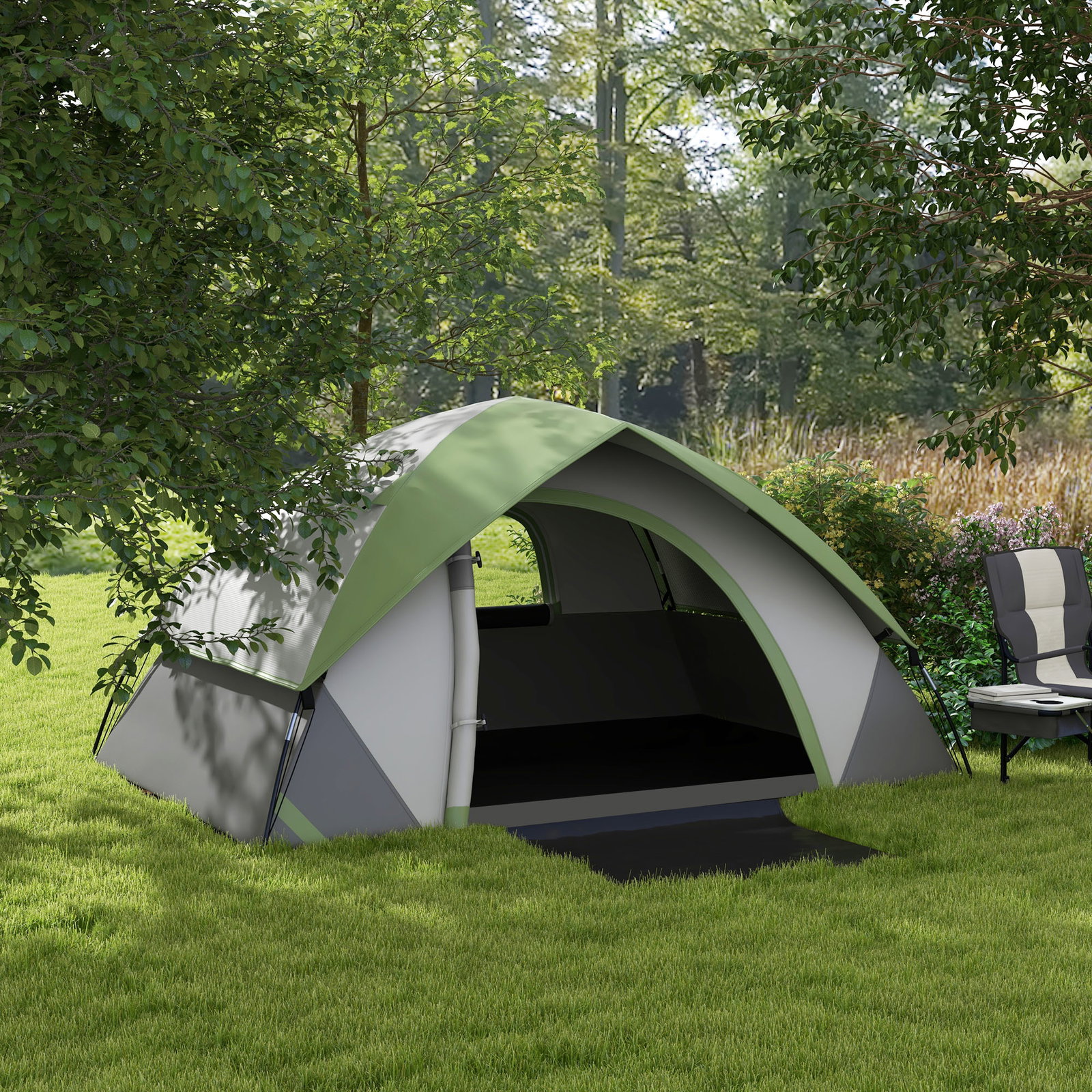 Tenda de campismo dobrável para 1-2 pessoas com janela e bolsa de transporte impermeável 3000 mm 210x110x150 cm verde