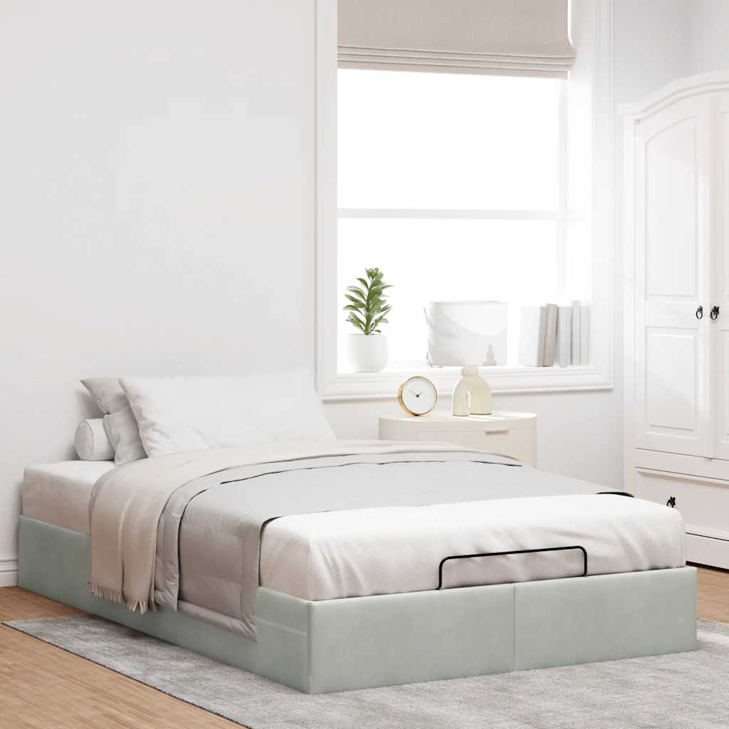 Otomano bed frame no colchão cinzento claro 120x190 cm veludo