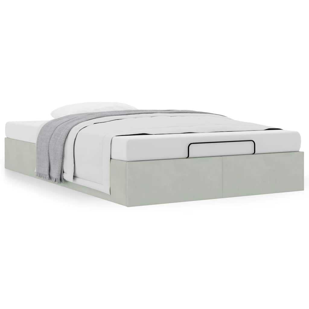 Otomano bed frame no colchão cinzento claro 120x190 cm veludo