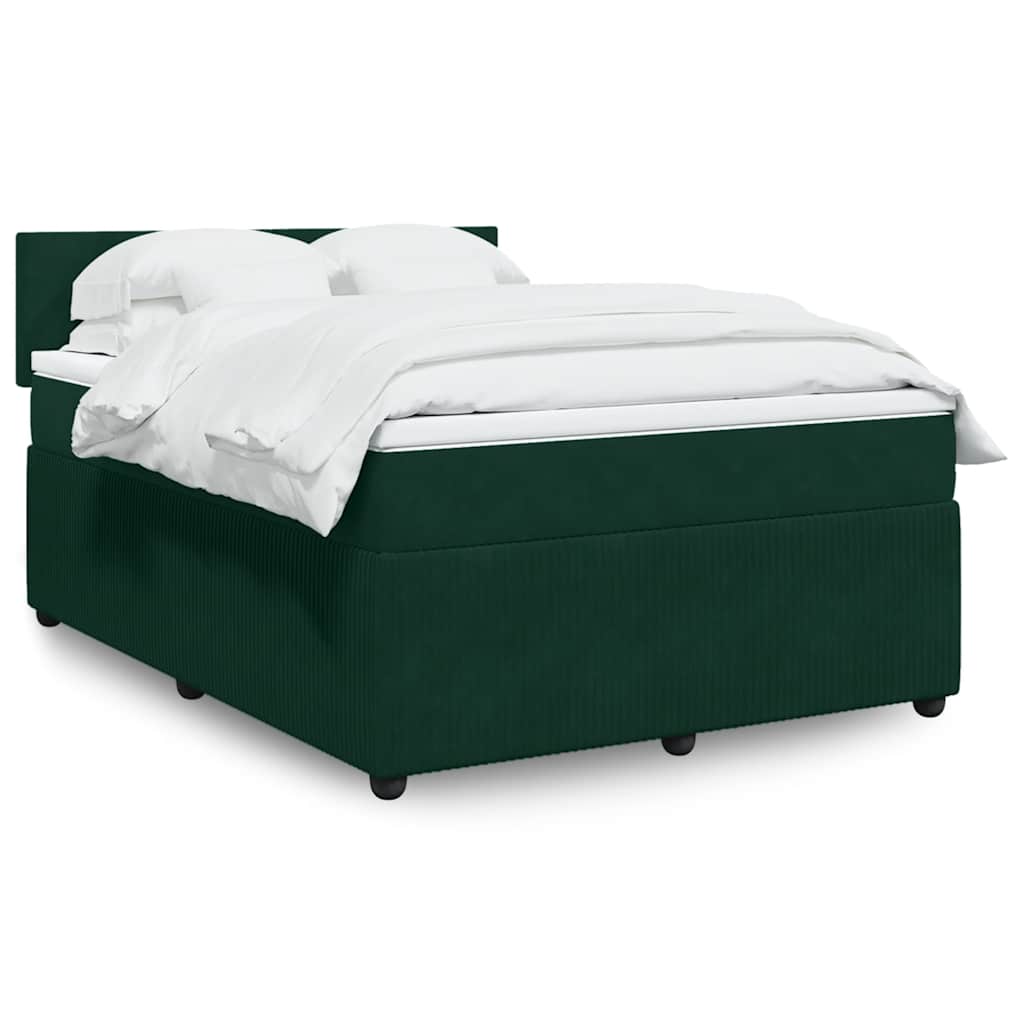 Cama com molas/colchão 160x200 cm veludo verde-escuro