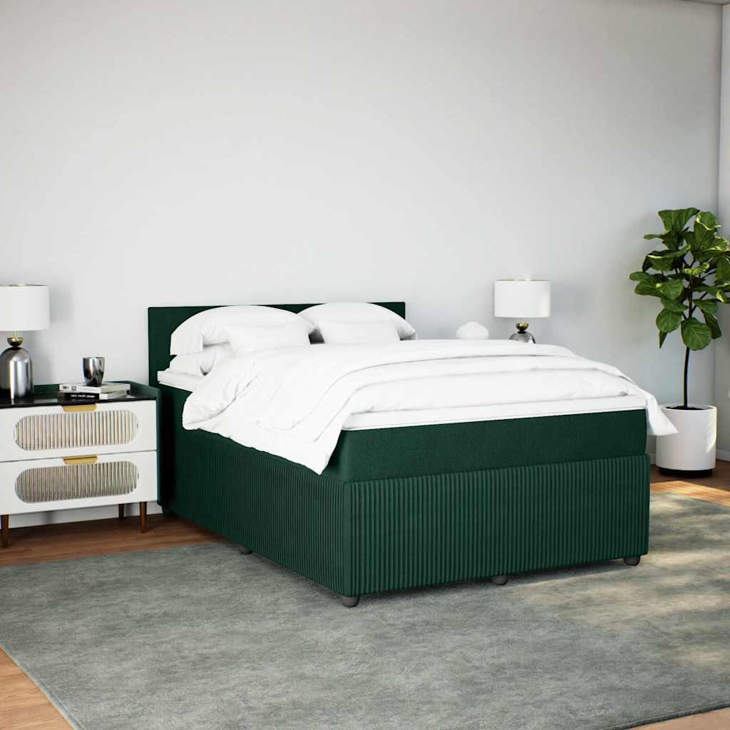 Cama com molas/colchão 160x200 cm veludo verde-escuro