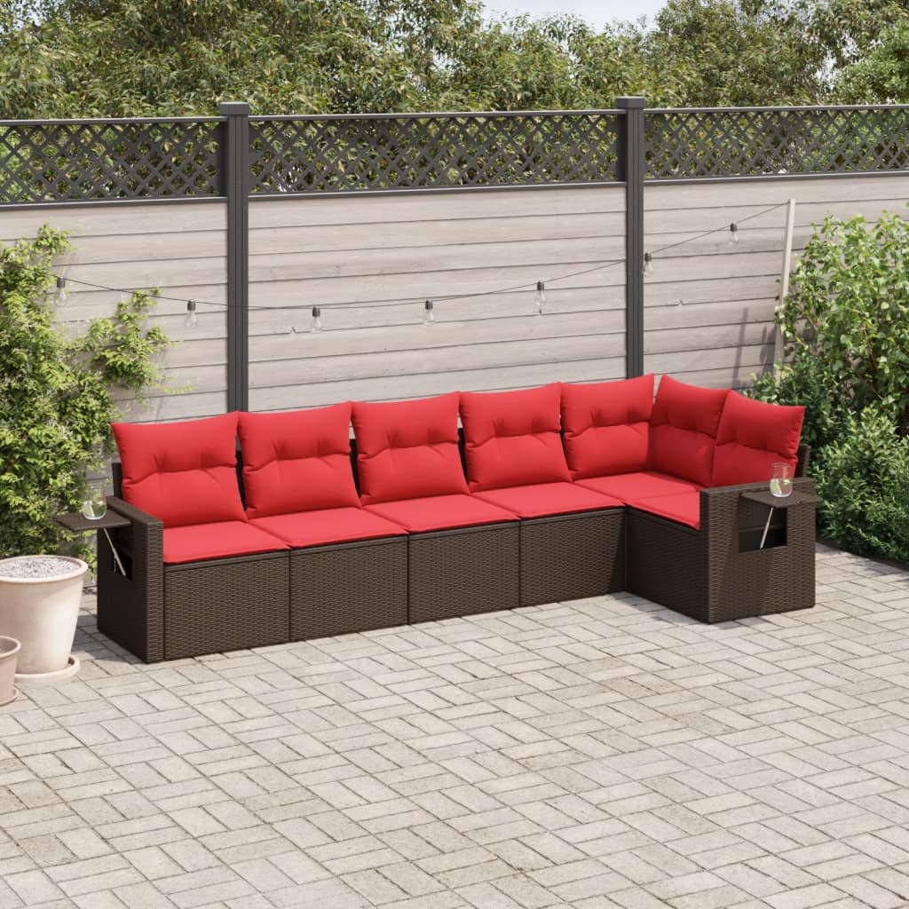 Conjunto de sofá de jardim com 6 peças e almofadas em rattan sintético marrom