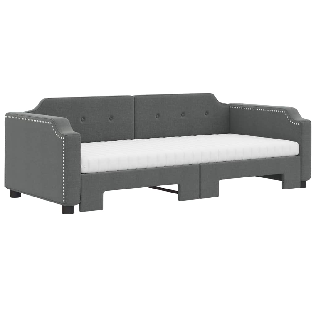 Sofá-cama c/ gavetão e colchões 90x200cm tecido cinzento-escuro