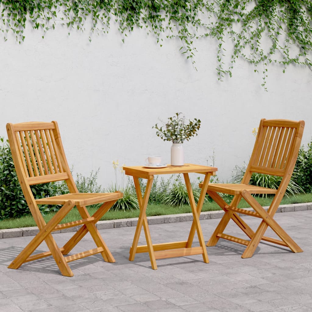 3 Pcs conjunto jantar dobrável p/ jardim madeira acácia maciça