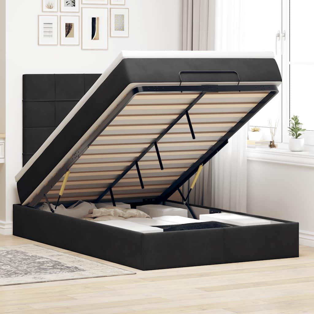 Estrutura de cama otomana com colchões preto 120x190 cm veludo
