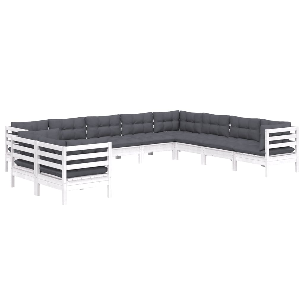 10 Pcs conj. lounge de jardim c/ almofadões pinho maciço branco