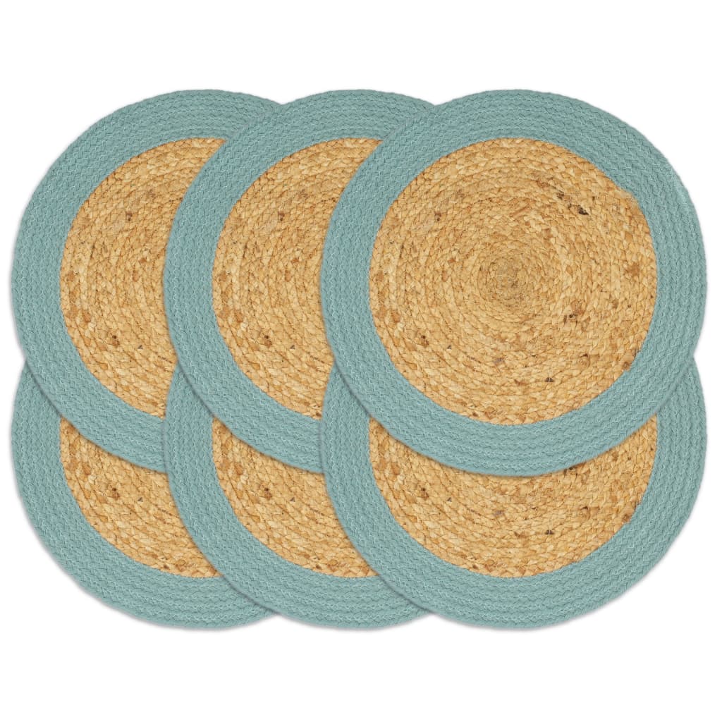 Individuais de mesa 6 pcs juta e algodão 38 cm natural e verde