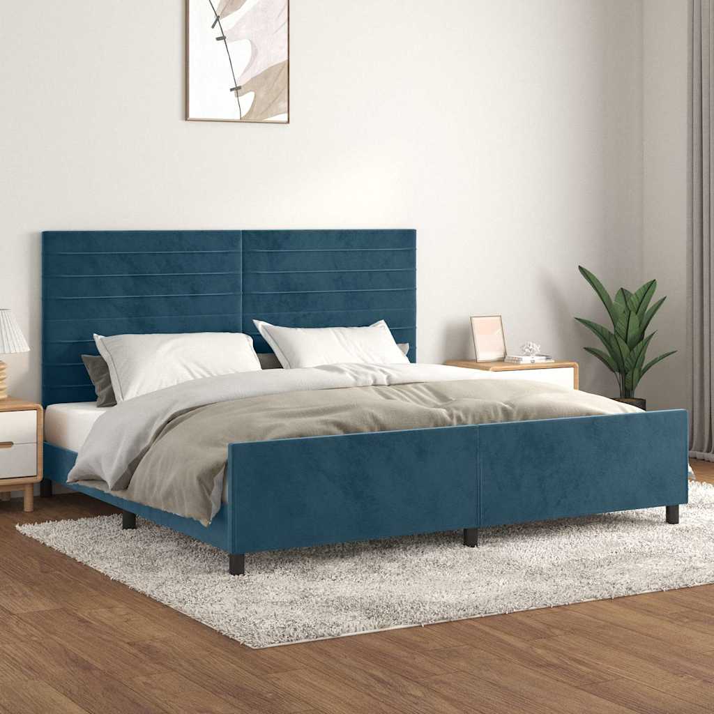Estrutura de cama sem colchão 200x200 cm veludo azul-escuro