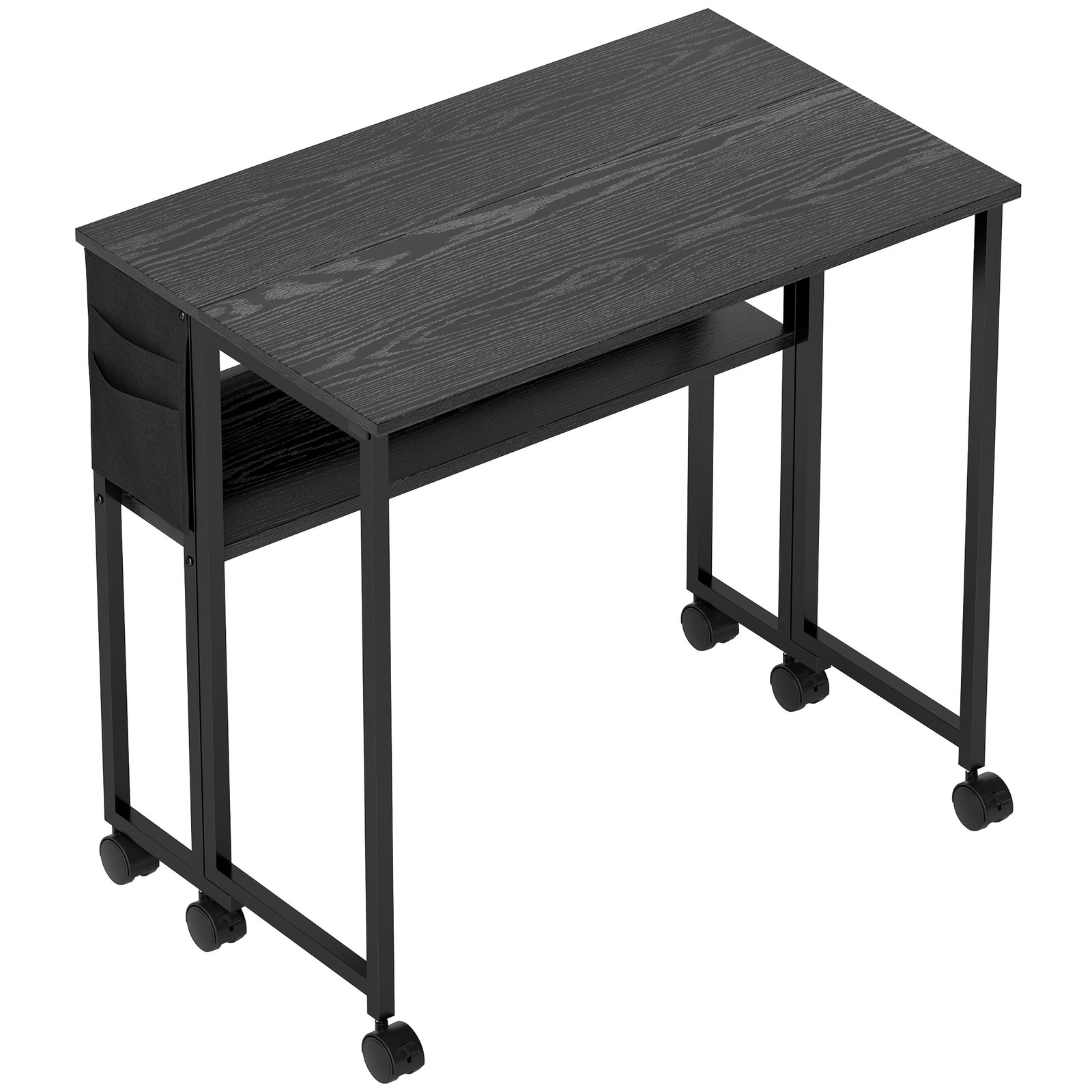 Secretária dobrável com rodas prateleira e bolso de armazenamento ideal para espaços pequenos 80x50x75 cm preto
