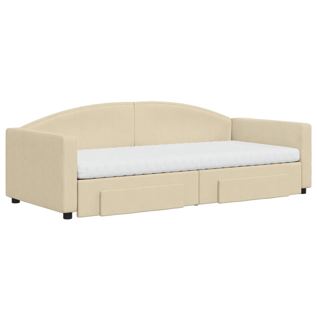Sofá-cama com gavetão e gavetas 90x200 cm tecido cor creme