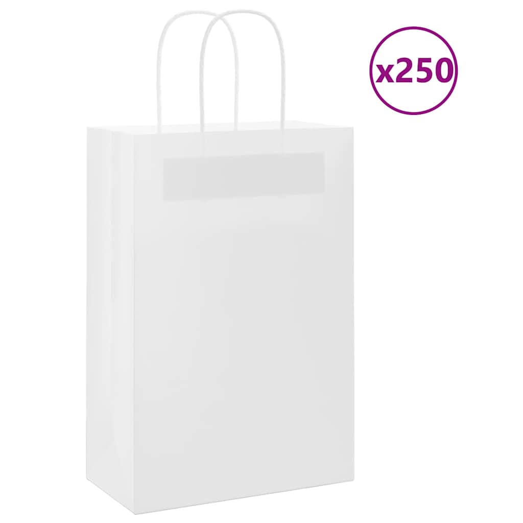 Sacos de papel 250 unid com alças branco 21x11x31 cm