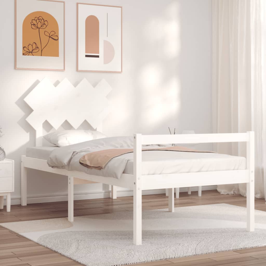 Cama de solteiro para idosos c/ cabeceira madeira maciça branco