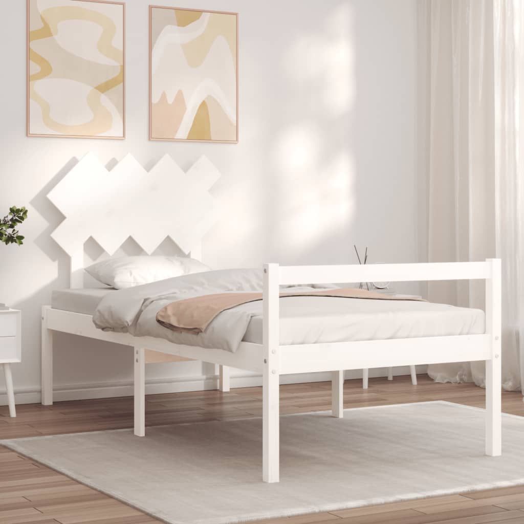 Cama de solteiro para idosos c/ cabeceira madeira maciça branco